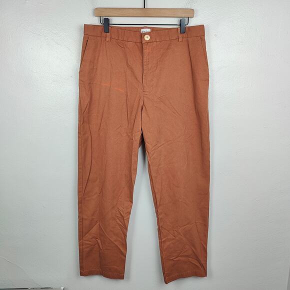 Esby Chino Pants Mens 34 Rust Clay Orange Preppy Slow Fashion Minimalist FLAW - Picture 2 of 12